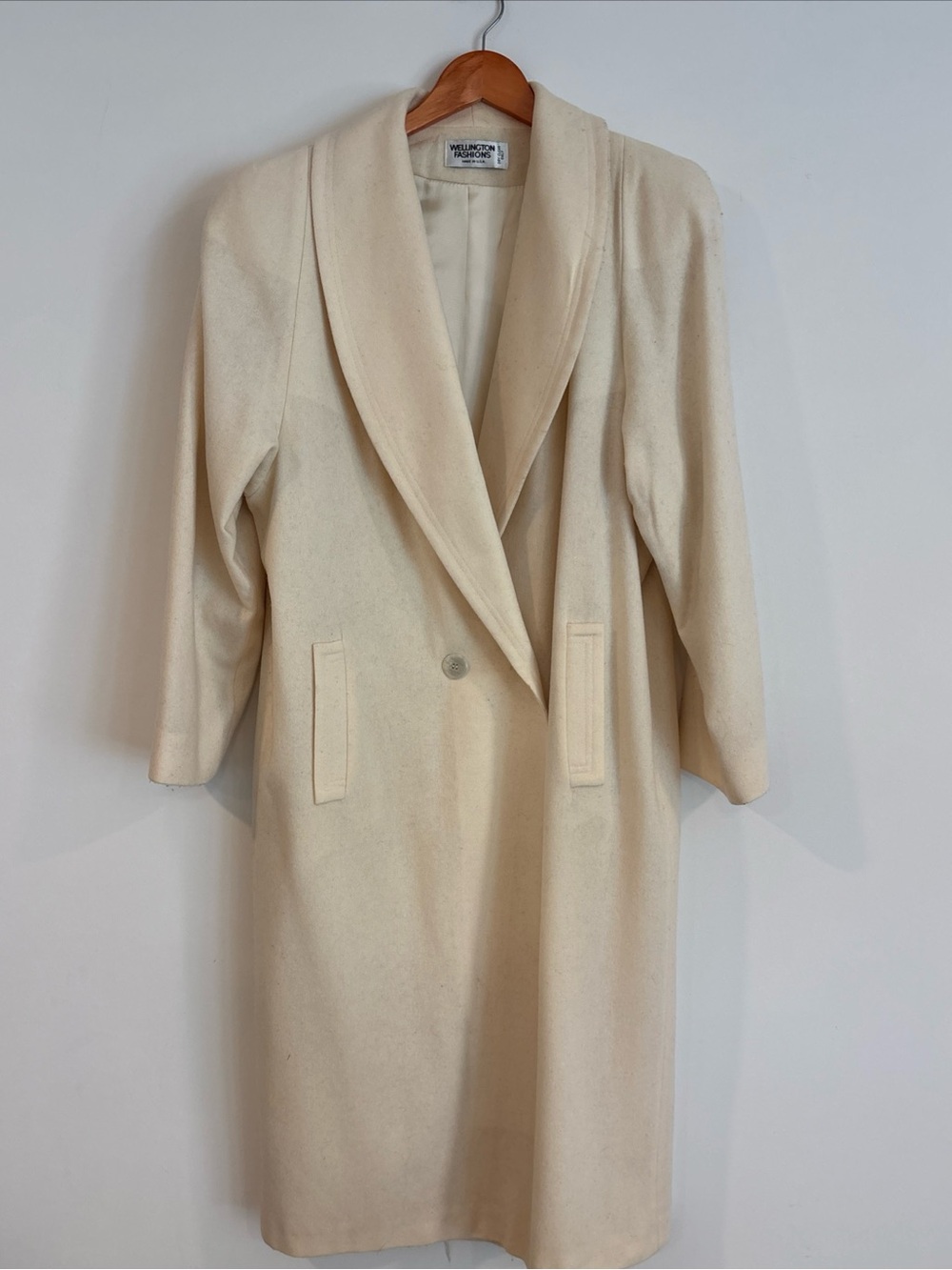 Vintage Cream 100% Merino Wool Double Breasted Trench Coat Large